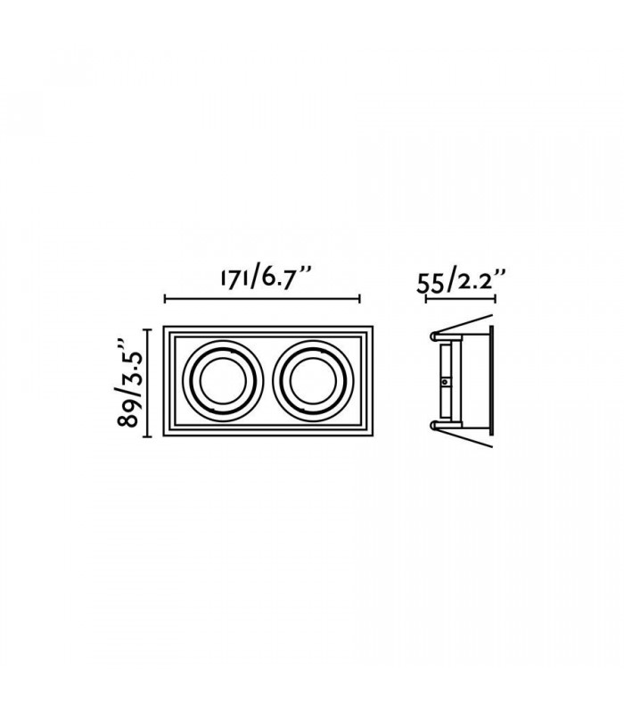 White Tiltable square recessed Downlight 2 Light, GU10 - 2