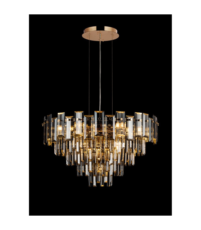 Delmar 61cm Pendant 10 Light E14 French Gold/Smoke Glass-3