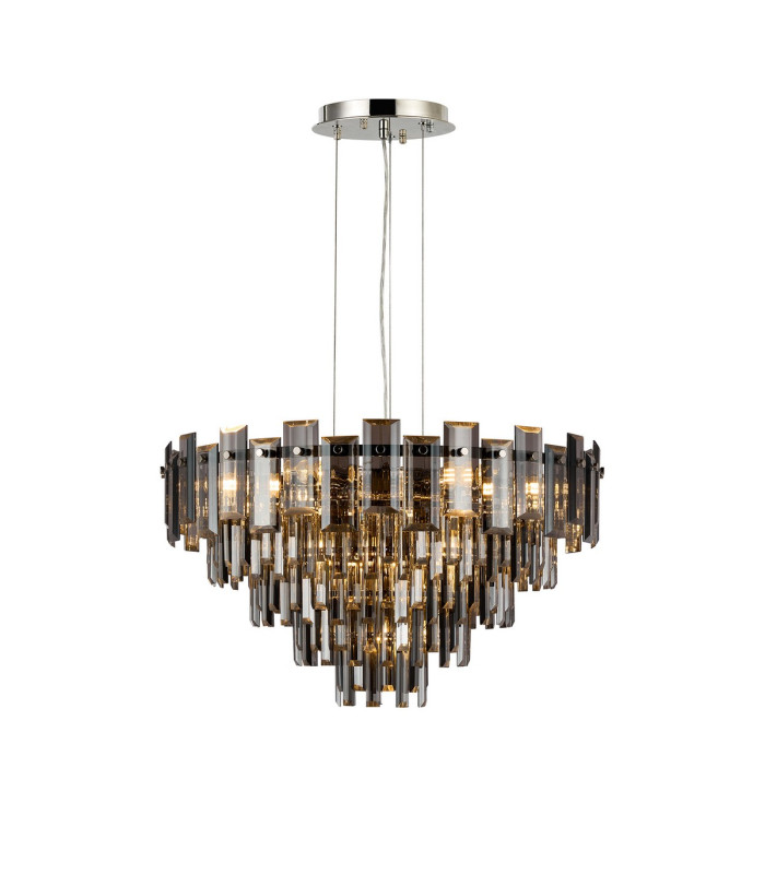 Delmar 61cm Pendant 10 Light E14 Polished Nickel/Smoke Glass-1