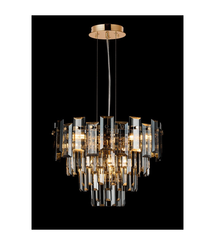 Delmar 41cm Pendant 6 Light E14 French Gold/Smoke Glass-3