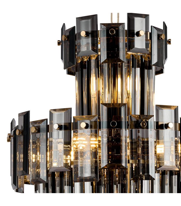 Delmar 41cm Tall Pendant 9 Light E14 French Gold/Smoke Glass-7