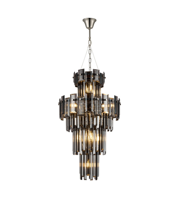 Delmar 41cm Tall Pendant 9 Light E14 Polished Nickel/Smoke Glass-1