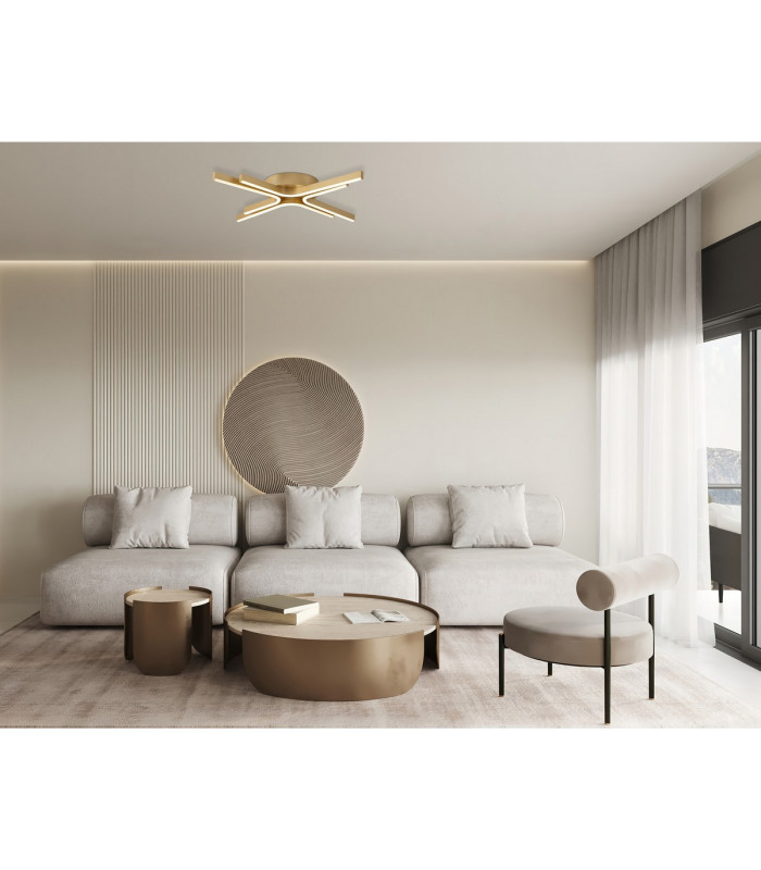 Essex 64cm 4 Arm Flush Ceiling 36W LED Remote Control Dimmable & CCT Tuneable White 3000K-6000K 1000lm Painted Gold -5