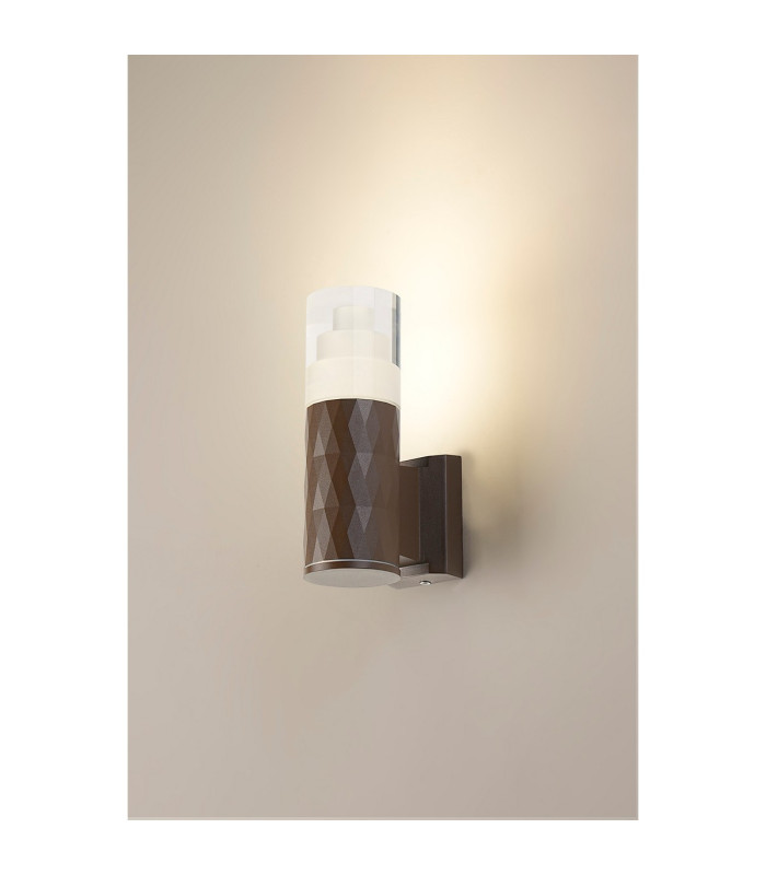 Springwater Diamond Pattern Wall Lamp Tier Pattern Acrylic Shade 1 x GU10 IP54 Dark Brown/Clear -3