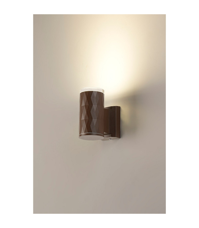 Springwater Diamond Pattern Wall Lamp Shallow Acrylic Shade 1 x GU10 IP54 Dark Brown/Clear/Frosted -3