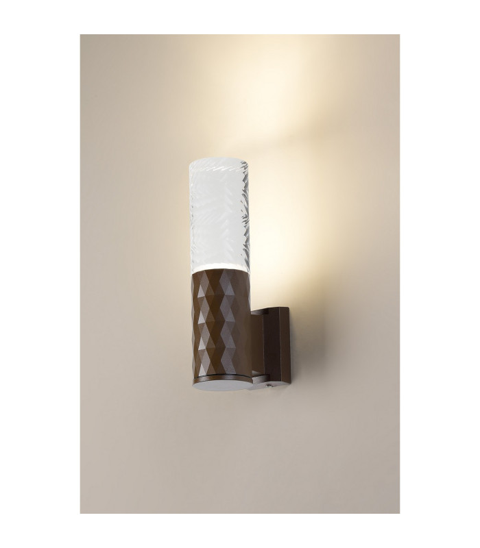 Springwater Diamond Pattern Wall Lamp Tall Diagonal Pattern Acrylic Shade 1 x GU10 IP54 Dark Brown/Clear/Frosted -3