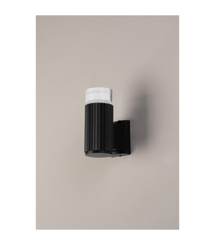 Springwater Ribbed Line Wall Lamp Short Diagonal Pattern Acrylic Shade 1 x GU10 IP54 Black/Clear/Frosted -6
