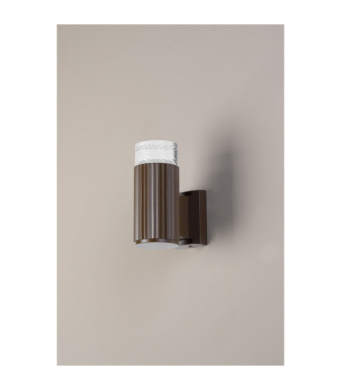 Springwater Ribbed Line Wall Lamp Short Diagonal Pattern Acrylic Shade 1 x GU10 IP54 Dark Brown/Clear/Frosted -8