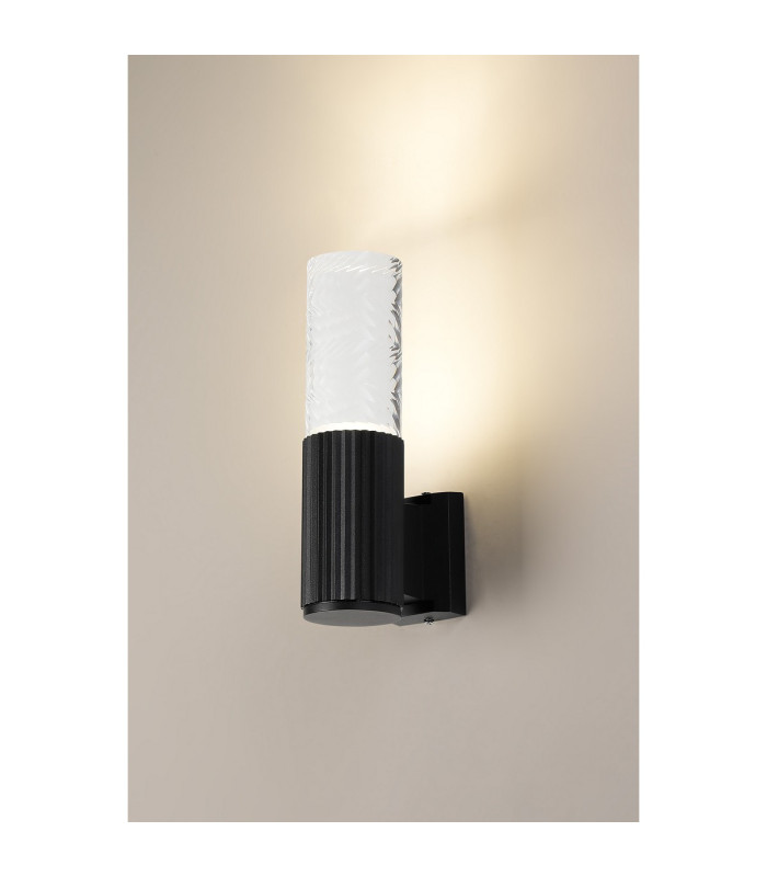 Springwater Ribbed Line Wall Lamp Tall Diagonal Pattern Acrylic Shade 1 x GU10 IP54 Black/Clear/Frosted -3