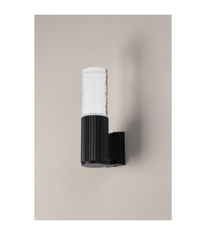 Springwater Ribbed Line Wall Lamp Tall Diagonal Pattern Acrylic Shade 1 x GU10 IP54 Black/Clear/Frosted -6