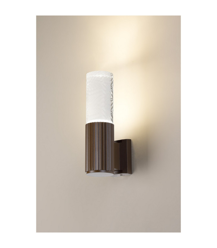 Springwater Ribbed Line Wall Lamp Tall Diagonal Pattern Acrylic Shade 1 x GU10 IP54 Dark Brown/Clear/Frosted -3