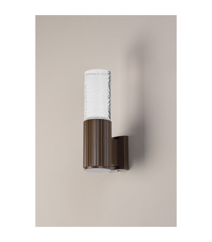 Springwater Ribbed Line Wall Lamp Tall Diagonal Pattern Acrylic Shade 1 x GU10 IP54 Dark Brown/Clear/Frosted -6