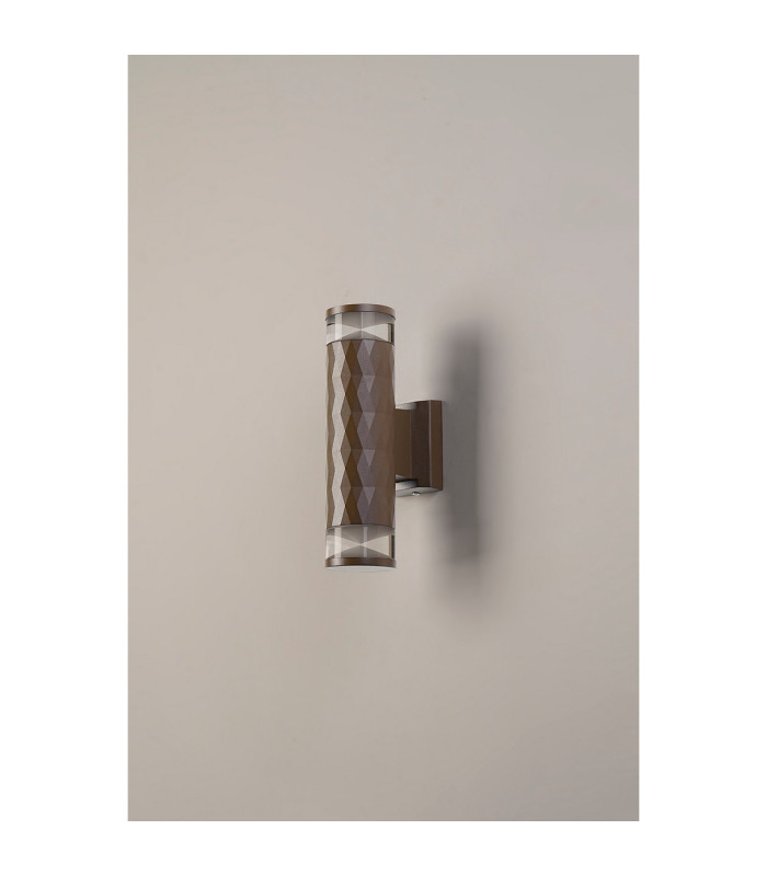 Springwater Diamond Pattern Wall Lamp X Pattern Acrylic Shade 2 x GU10 IP54 Dark Brown/Clear/Frosted -7