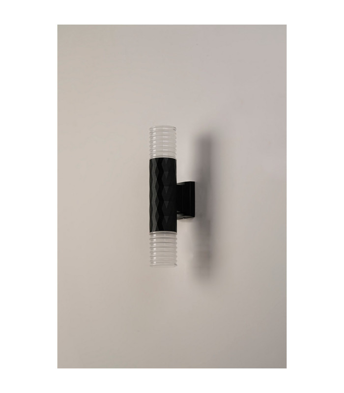 Springwater Diamond Pattern Wall Lamp Horizontal Line Acrylic Shade 2 x GU10 IP54 Black/Clear/Frosted -7