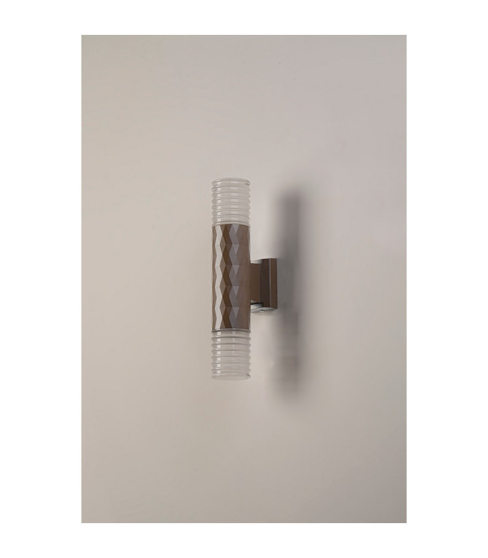 Springwater Diamond Pattern Wall Lamp Horizontal Line Acrylic Shade 2 x GU10 IP54 Dark Brown/Clear/Frosted -7