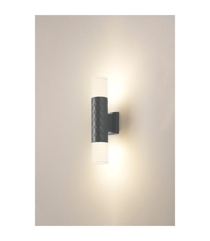 Springwater Diamond Pattern Wall Lamp Horizontal Line Acrylic Shade 2 x GU10 IP54 Grey/Clear/Frosted -3