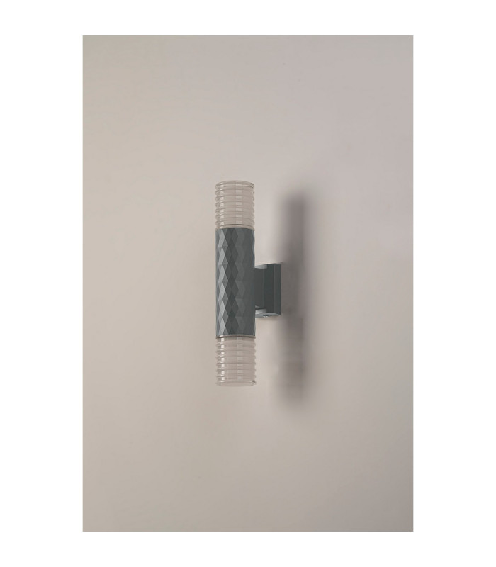 Springwater Diamond Pattern Wall Lamp Horizontal Line Acrylic Shade 2 x GU10 IP54 Grey/Clear/Frosted -8