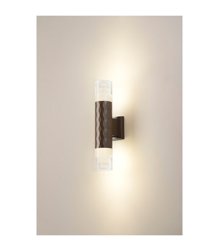 Springwater Diamond Pattern Wall Lamp Tier Pattern Acrylic Shade 2 x GU10 IP54 Dark Brown/Clear -3