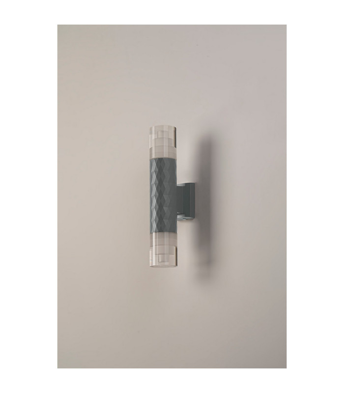 Springwater Diamond Pattern Wall Lamp Tier Pattern Acrylic Shade 2 x GU10 IP54 Grey/Clear -8