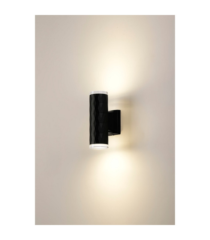 Springwater Diamond Pattern Wall Lamp Shallow Acrylic Shade 2 x GU10 IP54 Black/Clear/Frosted -3