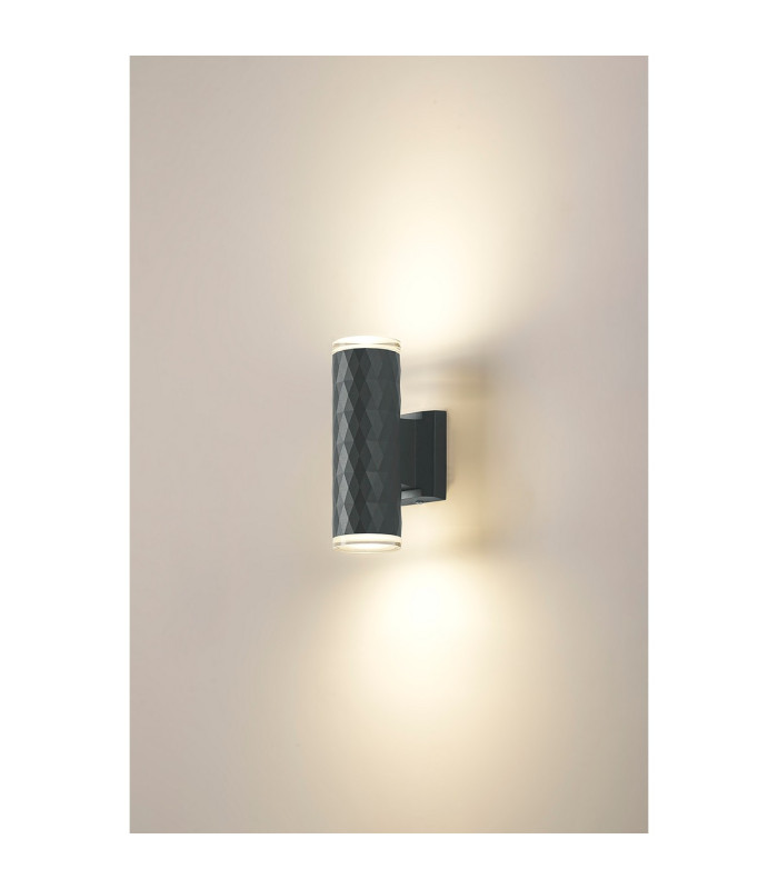 Springwater Diamond Pattern Wall Lamp Shallow Acrylic Shade 2 x GU10 IP54 Grey/Clear/Frosted -3