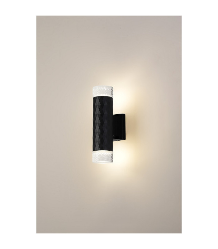 Springwater Diamond Pattern Wall Lamp Short Diagonal Pattern Acrylic Shade 2 x GU10 IP54 Black/Clear/Frosted -3