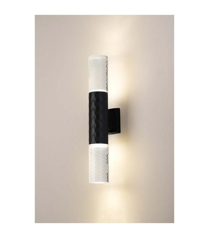 Springwater Diamond Pattern Wall Lamp Tall Diagonal Pattern Acrylic Shade 2 x GU10 IP54 Black/Clear/Frosted -3