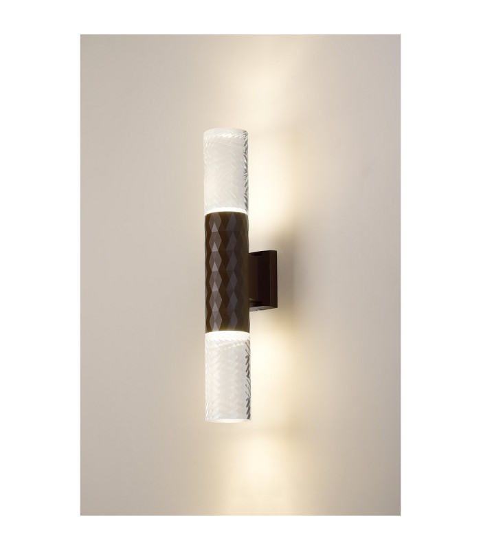 Springwater Diamond Pattern Wall Lamp Tall Diagonal Pattern Acrylic Shade 2 x GU10 IP54 Dark Brown/Clear/Frosted -3