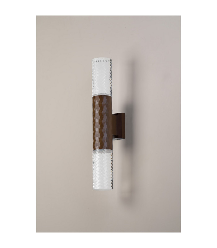 Springwater Diamond Pattern Wall Lamp Tall Diagonal Pattern Acrylic Shade 2 x GU10 IP54 Dark Brown/Clear/Frosted -8