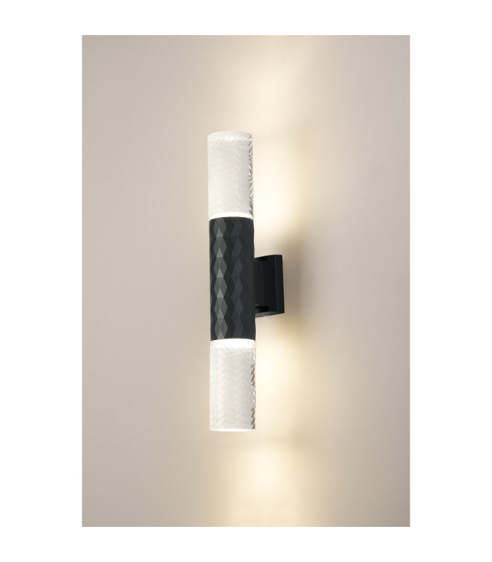 Springwater Diamond Pattern Wall Lamp Tall Diagonal Pattern Acrylic Shade 2 x GU10 IP54 Grey/Clear/Frosted -3