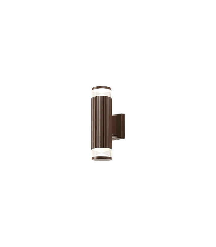 Springwater Ribbed Line Wall Lamp X Pattern Acrylic Shade 2 x GU10 IP54 Dark Brown/Clear/Frosted -1