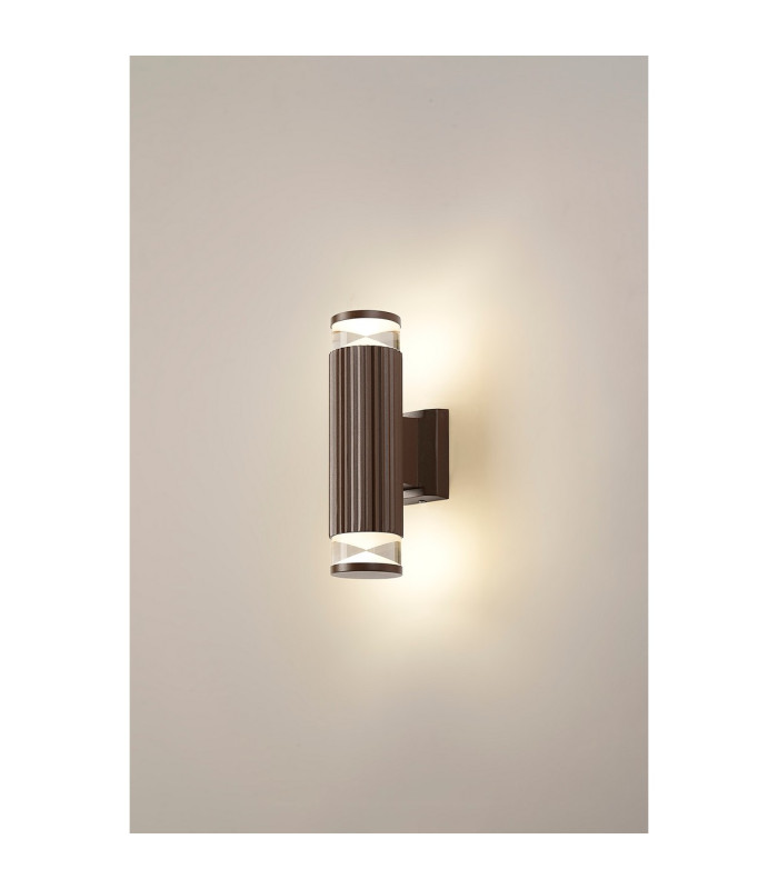 Springwater Ribbed Line Wall Lamp X Pattern Acrylic Shade 2 x GU10 IP54 Dark Brown/Clear/Frosted -3