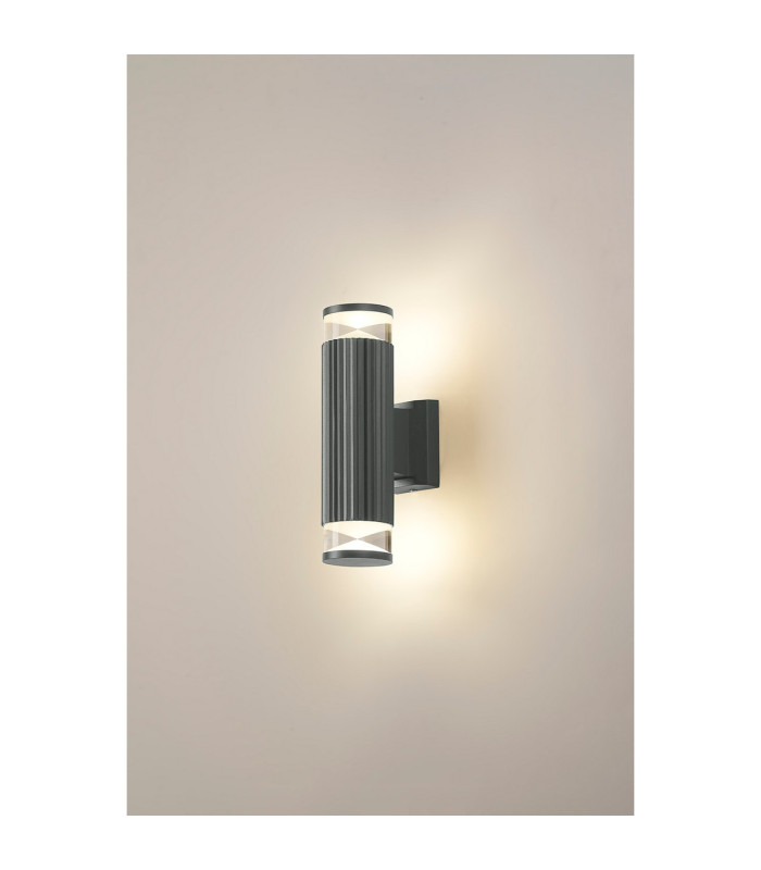 Springwater Ribbed Line Wall Lamp X Pattern Acrylic Shade 2 x GU10 IP54 Grey/Clear/Frosted -3