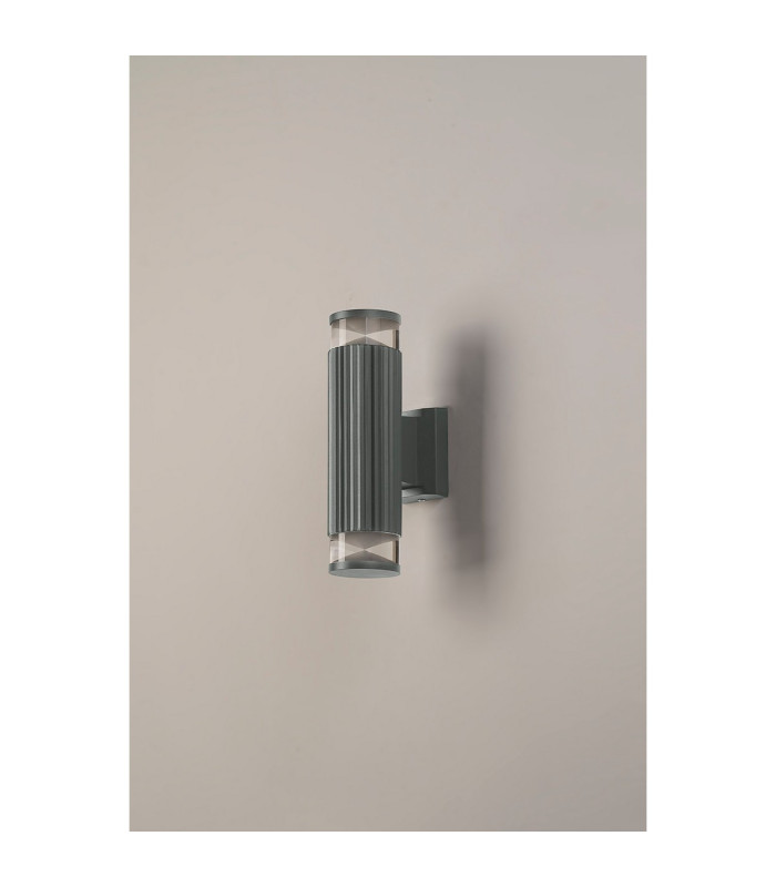 Springwater Ribbed Line Wall Lamp X Pattern Acrylic Shade 2 x GU10 IP54 Grey/Clear/Frosted -7