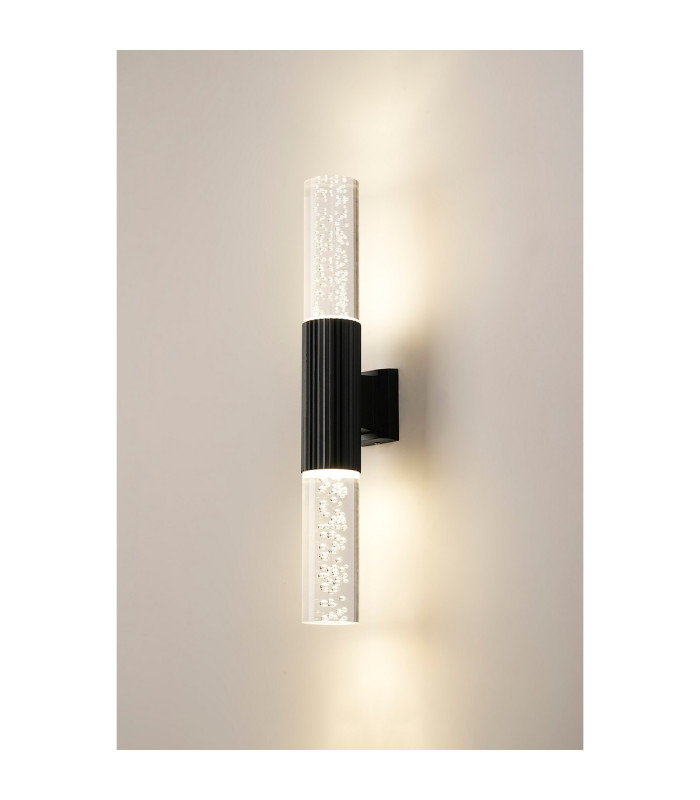 Springwater II Ribbed Line Wall Lamp Bubble Acrylic Shade 2 x GU10 IP54 Black/Clear -3