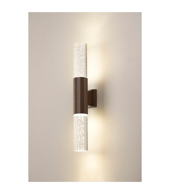 Springwater II Ribbed Line Wall Lamp Bubble Acrylic Shade 2 x GU10 IP54 Dark Brown/Clear -3