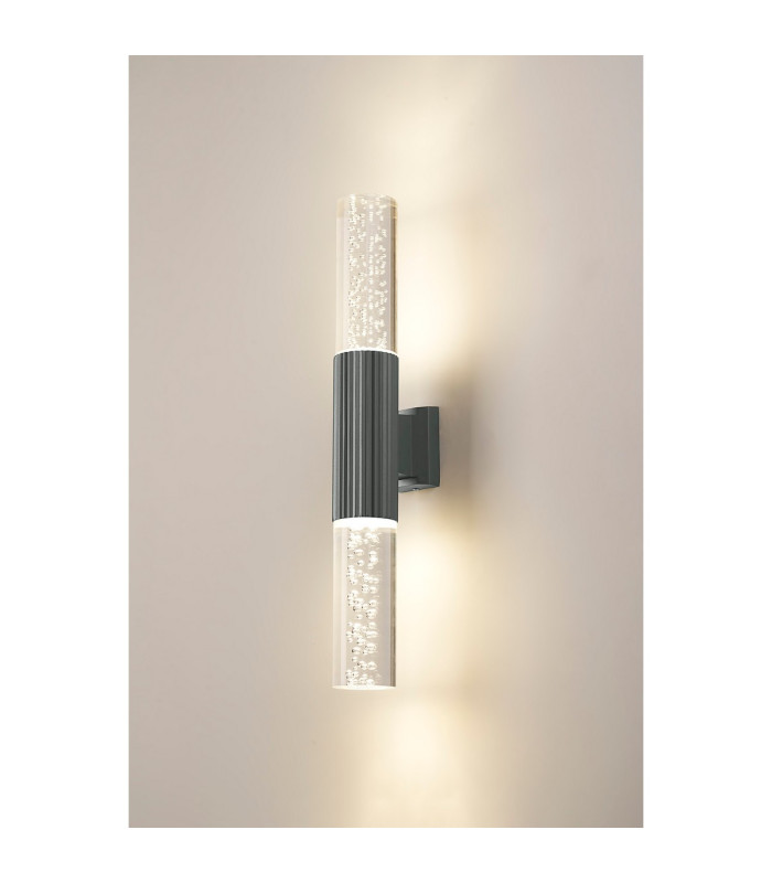 Springwater II Ribbed Line Wall Lamp Bubble Acrylic Shade 2 x GU10 IP54 Grey/Clear -3
