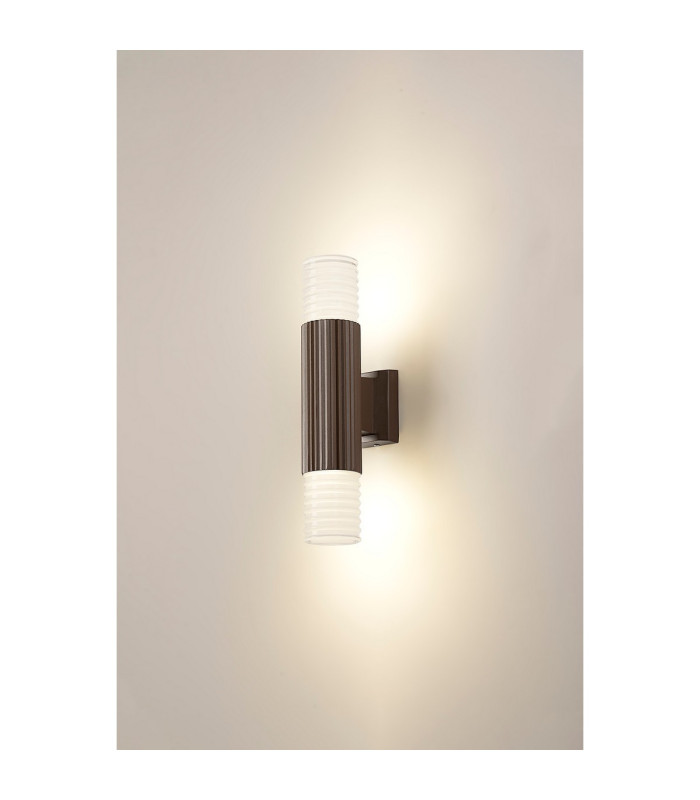 Springwater Ribbed Line Wall Lamp Horizontal Line Acrylic Shade 2 x GU10 IP54 Dark Brown/Clear/Frosted -3