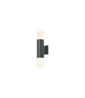 Springwater Ribbed Line Wall Lamp Horizontal Line Acrylic Shade 2 x GU10 IP54 Grey/Clear/Frosted -1