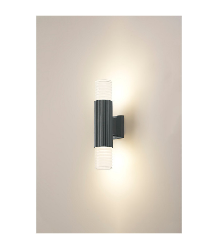 Springwater Ribbed Line Wall Lamp Horizontal Line Acrylic Shade 2 x GU10 IP54 Grey/Clear/Frosted -3