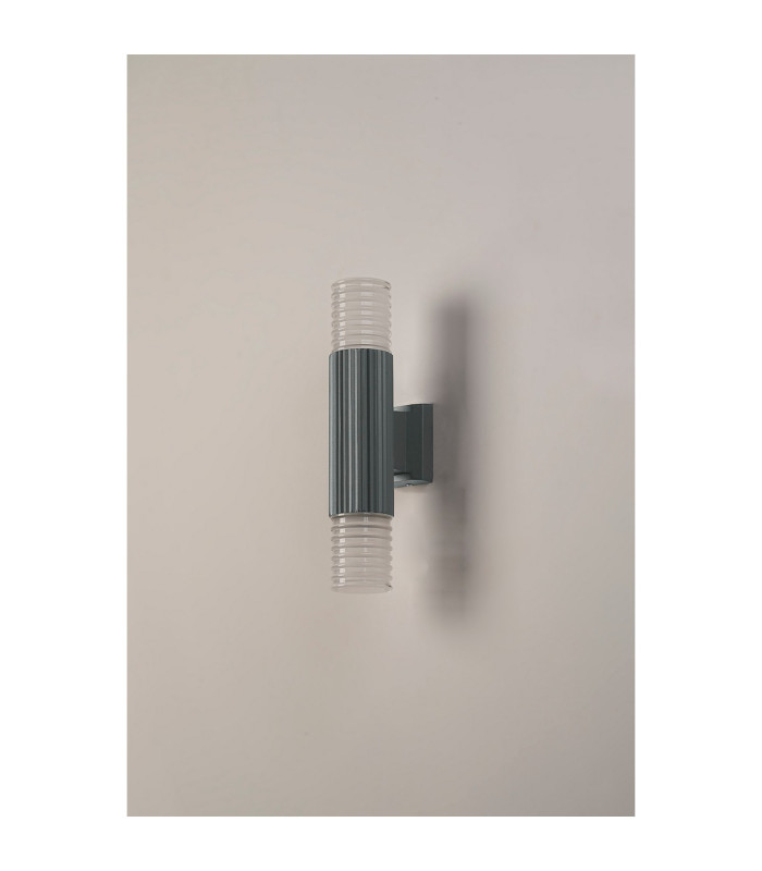 Springwater Ribbed Line Wall Lamp Horizontal Line Acrylic Shade 2 x GU10 IP54 Grey/Clear/Frosted -7