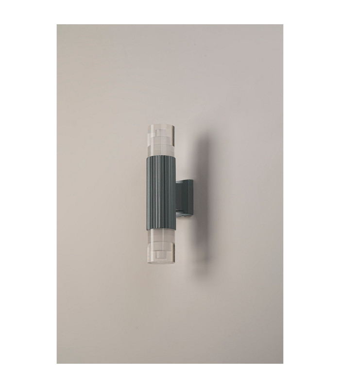 Springwater Ribbed Line Wall Lamp Tier Pattern Acrylic Shade 2 x GU10 IP54 Grey/Clear -7
