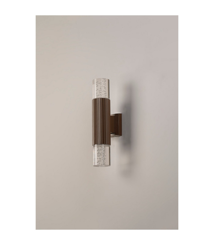 Springwater Ribbed Line Wall Lamp Bubble Acrylic Shade 2 x GU10 IP54 Dark Brown/Clear -6