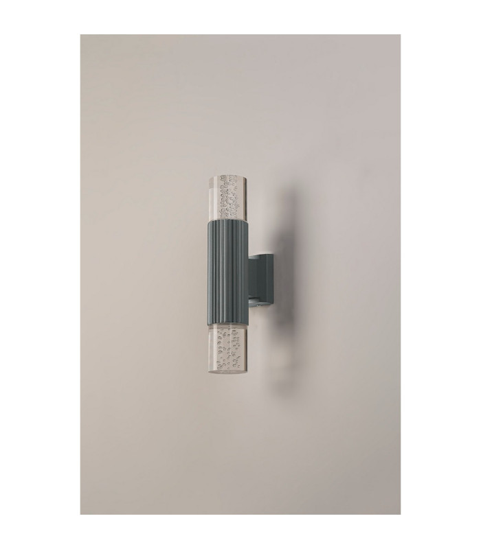 Springwater Ribbed Line Wall Lamp Bubble Acrylic Shade 2 x GU10 IP54 Grey/Clear -7