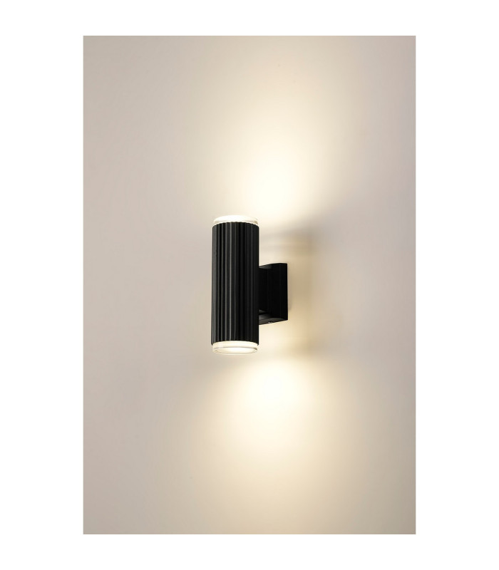 Springwater Ribbed Line Wall Lamp Shallow Acrylic Shade 2 x GU10 IP54 Black/Clear/Frosted -3