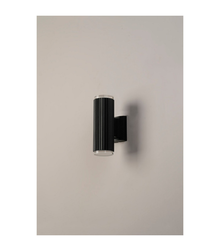 Springwater Ribbed Line Wall Lamp Shallow Acrylic Shade 2 x GU10 IP54 Black/Clear/Frosted -7