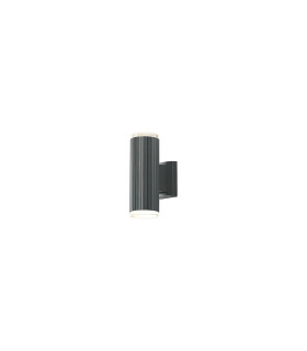 Springwater Ribbed Line Wall Lamp Shallow Acrylic Shade 2 x GU10 IP54 Grey/Clear/Frosted -1