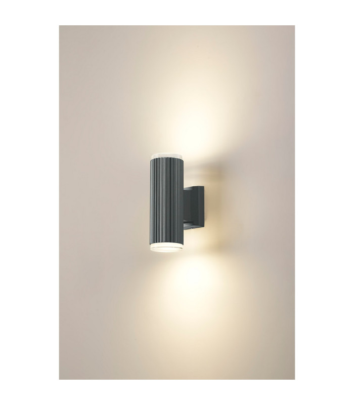 Springwater Ribbed Line Wall Lamp Shallow Acrylic Shade 2 x GU10 IP54 Grey/Clear/Frosted -3