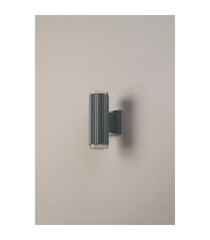Springwater Ribbed Line Wall Lamp Shallow Acrylic Shade 2 x GU10 IP54 Grey/Clear/Frosted -7