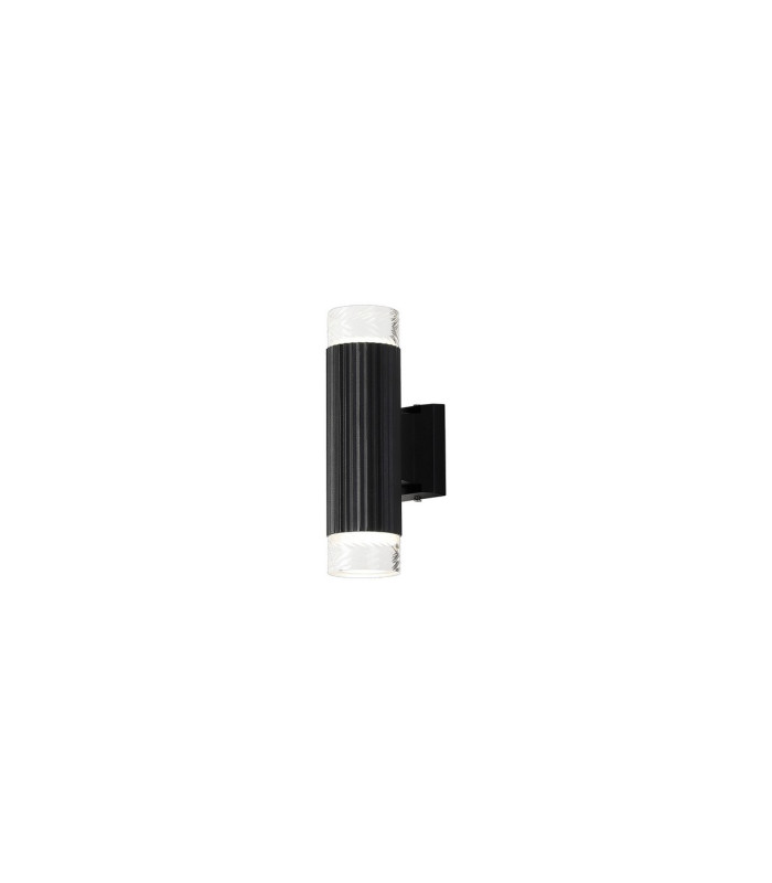 Springwater Ribbed Line Wall Lamp Short Diagonal Pattern Acrylic Shade 2 x GU10 IP54 Black/Clear/Frosted -1